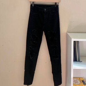 Black curvy destroyed high rise jeggings
